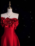 Cifeeo-back to school outfits nye outfits Valentine's Day outfits Pretty A line Strapless Satin Long Red Prom Dress Evening Dress Formal Dress CIF1978