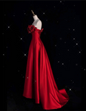Cifeeo-back to school outfits nye outfits Valentine's Day outfits Pretty A line Strapless Satin Long Red Prom Dress Evening Dress Formal Dress CIF1978