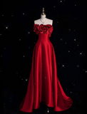 Cifeeo-back to school outfits nye outfits Valentine's Day outfits Pretty A line Strapless Satin Long Red Prom Dress Evening Dress Formal Dress CIF1978