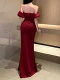 Cifeeo-back to school outfits nye outfits Valentine's Day outfits Mermaid Off The Shoulder Floor-length Burgundy Satin Slit Prom Dresses CIF2005