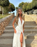 Cifeeo-back to school outfits nye outfits Valentine's Day outfits Mermaid V Neckline Floor-length Sleeveless White Long Prom Dresses CIF2006