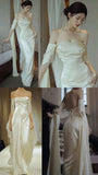 Cifeeo-back to school outfits nye outfits Valentine's Day outfits Mermaid Off The Shoulder Floor-length Satin Long Sleeves Evening Dress Prom Dresses CIF2014