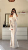 Cifeeo-back to school outfits nye outfits Valentine's Day outfits Mermaid Off The Shoulder Floor-length Lace Long Sleeves Evening Dress Prom Dresses CIF2016