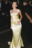 Cifeeo-back to school outfits nye outfits Valentine's Day outfits Beautiful Mermaid Square Neckline Yellow Satin Party Dresses Prom Dress CIF2018