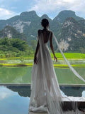Cifeeo-back to school outfits nye outfits Valentine's Day outfits Beautiful A line V Neckline White Chiffon Long Party Dresses Prom Dress CIF2019