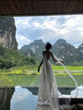 Cifeeo-back to school outfits nye outfits Valentine's Day outfits Beautiful A line V Neckline White Chiffon Long Party Dresses Prom Dress CIF2019