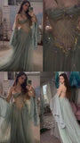 Cifeeo-back to school outfits nye outfits Valentine's Day outfits Elegant A Line Off The Shoulder Floor-length Tulle Long Sleeves Evening Dress Prom Dresses CIF2022