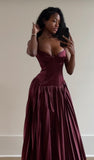 Cifeeo-back to school outfits nye outfits Valentine's Day outfits Beautiful A line Spaghetti Straps Burgundy Long Satin Party Dresses Prom Dress CIF2024
