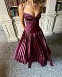 Cifeeo-back to school outfits nye outfits Valentine's Day outfits Beautiful A line Spaghetti Straps Burgundy Long Satin Party Dresses Prom Dress CIF2024