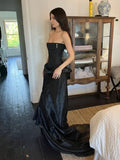 Cifeeo-back to school outfits nye outfits Valentine's Day outfits Beautiful Mermaid Strapless Black Long Organza Party Dresses Prom Dress CIF2026