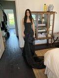 Cifeeo-back to school outfits nye outfits Valentine's Day outfits Beautiful Mermaid Strapless Black Long Organza Party Dresses Prom Dress CIF2026