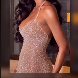 Cifeeo-back to school outfits nye outfits Valentine's Day outfits Pretty Mermaid Halter Neckline Long Sequin Champagne Party Dresses Prom Dress CIF2036