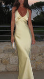 Cifeeo-back to school outfits nye outfits Valentine's Day outfits Pretty Mermaid V Neckline Long Yellow Satin Party Dresses Prom Dresses CIF2039