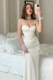 Cifeeo-back to school outfits nye outfits Valentine's Day outfits Pretty Mermaid Spaghetti Straps Long Ivory Satin Party Dresses Prom Dresses CIF2040
