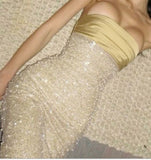 Cifeeo-back to school outfits nye outfits Valentine's Day outfits Pretty Mermaid Strapless Long Yellow Sequin Satin Party Dresses Prom Dresses CIF2042