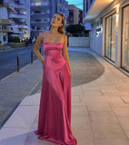 Cifeeo-back to school outfits nye outfits Valentine's Day outfits Gorgeous A Line Spaghetti Straps Floor Length Pink Evening Dress Prom Dresses CIF2048