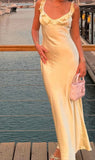 Cifeeo-back to school outfits nye outfits Valentine's Day outfits Elegant Sheath Straps Floor-length Satin Long Yellow Evening Dress Prom Dresses CIF2049