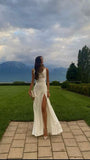 Cifeeo-back to school outfits nye outfits Valentine's Day outfits Gorgeous Mermaid Spaghetti Straps Floor-length White Slit Evening Dress Prom Dresses CIF2055