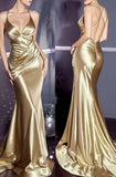 Cifeeo-back to school outfits nye outfits Valentine's Day outfits Gorgeous Mermaid Halter Floor Length Gold Satin Evening Dress Prom Dresses CIF2060