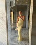 Cifeeo-back to school outfits nye outfits Valentine's Day outfits Classy Mermaid Strapless Neckline Yellow Long Evening Dress Prom Dresses CIF2067