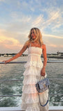 Cifeeo-back to school outfits nye outfits Valentine's Day outfits Classy A line Spaghetti Straps White Lace Long Evening Dress Prom Dresses CIF2069