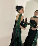Cifeeo-back to school outfits nye outfits Valentine's Day outfits Classy Mermaid Strapless Black Satin Long Evening Dress Prom Dresses With Ribbon CIF2071