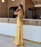 Cifeeo-back to school outfits nye outfits Valentine's Day outfits Classy Mermaid One Shoulder Yellow Long Evening Dress Prom Dresses With Backless CIF2074