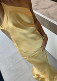 Cifeeo-back to school outfits nye outfits Valentine's Day outfits Classy Mermaid One Shoulder Yellow Long Evening Dress Prom Dresses With Backless CIF2074