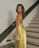 Cifeeo-back to school outfits nye outfits Valentine's Day outfits Classy Mermaid One Shoulder Yellow Long Evening Dress Prom Dresses With Backless CIF2074