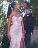 Cifeeo-back to school outfits nye outfits Valentine's Day outfits Classy Mermaid Sweetheart Lilac Sequin Slit Long Evening Dress Prom Dresses CIF2076