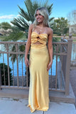 Cifeeo-back to school outfits nye outfits Valentine's Day outfits Classy Mermaid Sweetheart Yellow Satin Long Evening Dress Prom Dresses CIF2079