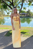 Cifeeo-back to school outfits nye outfits Valentine's Day outfits Classy Mermaid Sweetheart Yellow Satin Long Evening Dress Prom Dresses CIF2079