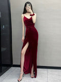 Cifeeo-back to school outfits nye outfits Valentine's Day outfits Pretty Mermaid Spaghetti Straps Burgundy Long Prom Dress Evening Dress Formal Dress CIF2132