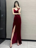 Cifeeo-back to school outfits nye outfits Valentine's Day outfits Pretty Mermaid Spaghetti Straps Burgundy Long Prom Dress Evening Dress Formal Dress CIF2132