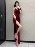 Cifeeo-back to school outfits nye outfits Valentine's Day outfits Pretty Mermaid Spaghetti Straps Burgundy Long Prom Dress Evening Dress Formal Dress CIF2132