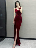 Cifeeo-back to school outfits nye outfits Valentine's Day outfits Pretty Mermaid Spaghetti Straps Burgundy Long Prom Dress Evening Dress Formal Dress CIF2132