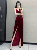 Cifeeo-back to school outfits nye outfits Valentine's Day outfits Pretty Mermaid Spaghetti Straps Burgundy Long Prom Dress Evening Dress Formal Dress CIF2132