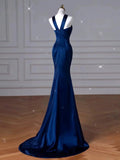 Cifeeo-back to school outfits nye outfits Valentine's Day outfits Pretty Mermaid Halter Navy Blue Long Prom Dress Evening Dress Formal Dress CIF2135