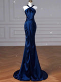 Cifeeo-back to school outfits nye outfits Valentine's Day outfits Pretty Mermaid Halter Navy Blue Long Prom Dress Evening Dress Formal Dress CIF2135