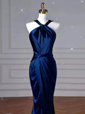 Cifeeo-back to school outfits nye outfits Valentine's Day outfits Pretty Mermaid Halter Navy Blue Long Prom Dress Evening Dress Formal Dress CIF2135
