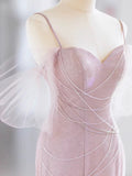 Cifeeo-back to school outfits nye outfits Valentine's Day outfits Pretty Mermaid Spaghetti Straps Pink Long Prom Dress Evening Dress Formal Dress CIF2138