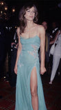 Cifeeo-back to school outfits nye outfits Valentine's Day outfits Pretty Mermaid Spaghetti Straps Blue Long Prom Dress Evening Dress Formal Dress CIF2149