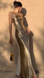 Cifeeo-back to school outfits nye outfits Valentine's Day outfits Fancy Mermaid Straps Neckline Champagne Satin Long Prom Dress Evening Dress Formal Dress CIF2175