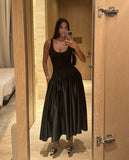 Cifeeo-back to school outfits nye outfits Valentine's Day outfits Pretty A line Straps Ankle Length Black Prom Dress Evening Dress Formal Dress CIF2185