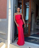 Cifeeo-back to school outfits nye outfits Valentine's Day outfits Fancy Mermaid Strapless Neckline Red Long Prom Dress Evening Dress Formal Dress CIF2187