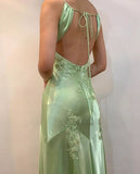 Cifeeo-back to school outfits nye outfits Valentine's Day outfits Fancy Mermaid Spaghetti Straps Green Backless Long Prom Dress Evening Dress Formal Dress CIF2190