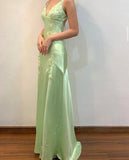 Cifeeo-back to school outfits nye outfits Valentine's Day outfits Fancy Mermaid Spaghetti Straps Green Backless Long Prom Dress Evening Dress Formal Dress CIF2190