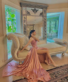 Cifeeo-back to school outfits nye outfits Valentine's Day outfits Gorgeous A line Strapless Pink Satin Long Prom Dresses Formal Evening Dress CIF2208