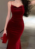 Cifeeo-back to school outfits nye outfits Valentine's Day outfits Gorgeous Mermaid Spaghetti Straps Burgundy Velvet Long Prom Dresses Formal Evening Dress CIF2210