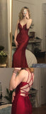 Cifeeo-back to school outfits nye outfits Valentine's Day outfits Burgundy mermaid long prom dress spaghetti straps simple prom dress CIF2217